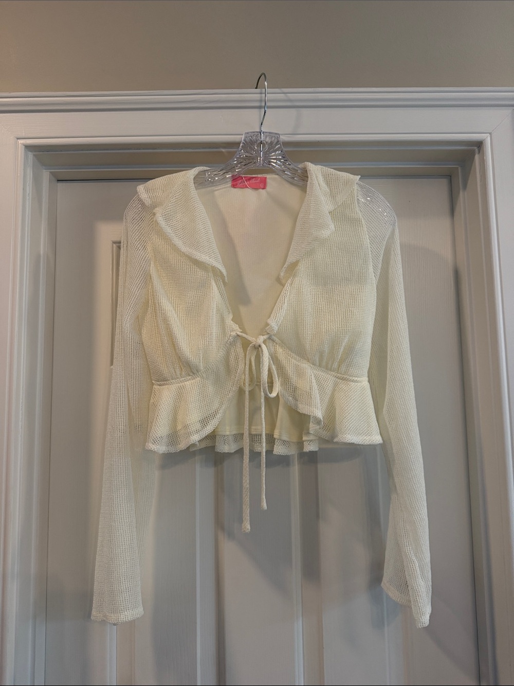 Tie-Front Sheer Crop Top in Cream